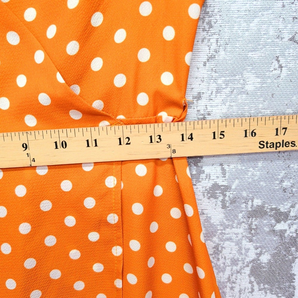 LIVAGIRL Orange Polka Dot High-Low Wrap Dress Small V-Neck Short Sleeve New - Picture 9 of 15